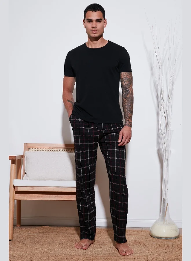Buratti Cotton Regular Fit Normal Waist Straight Leg Pocket Pajama Bottoms for Men PAJAMAS 6574003